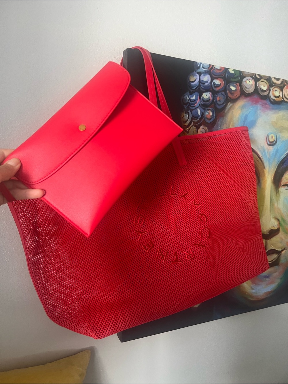 H&M Stella McCartney Red Perforated Mesh Tote with Logo - Picture 4 of 4